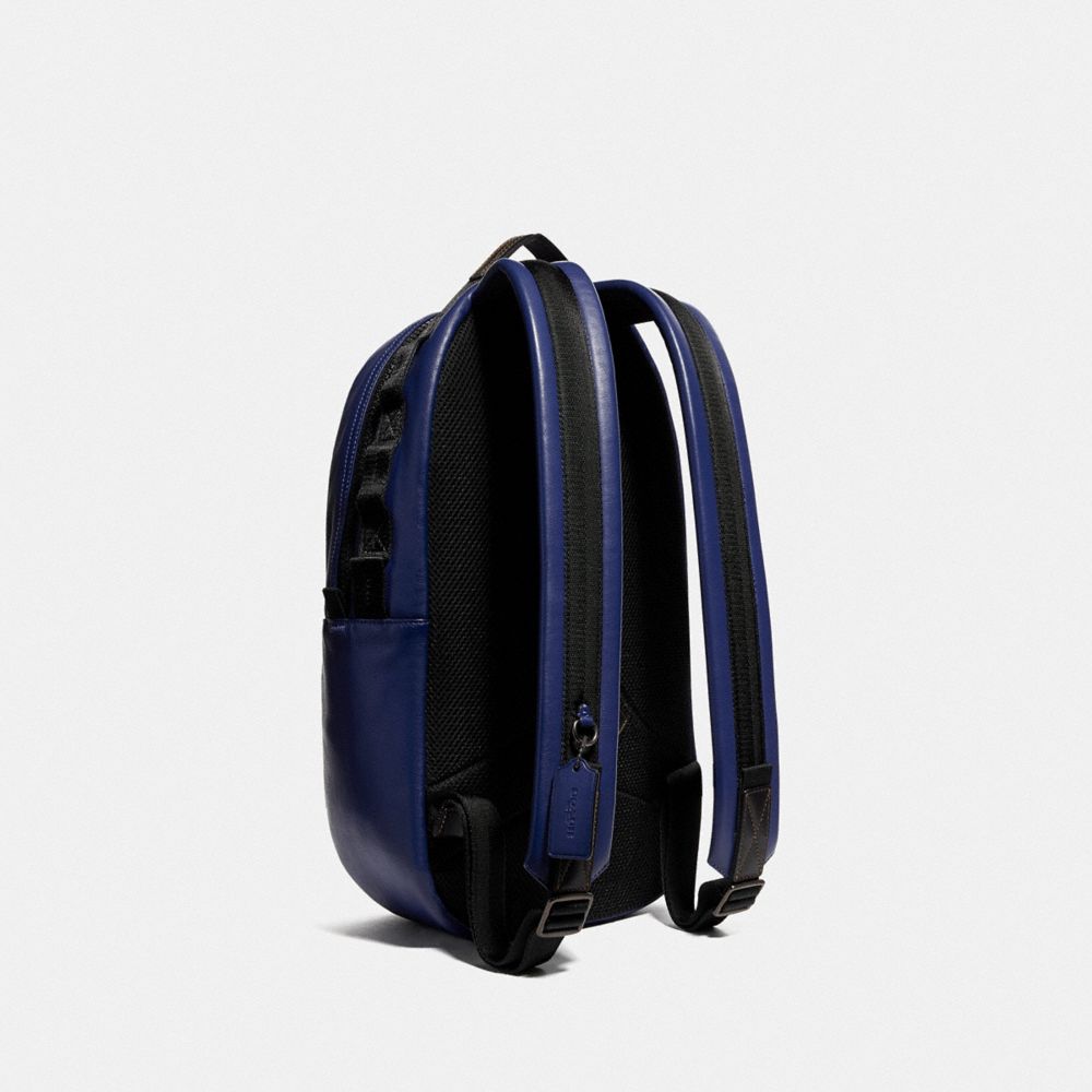 COACH®,PACER BACKPACK WITH COACH PATCH,Leather,Large,Black Copper/Sport Blue,Angle View
