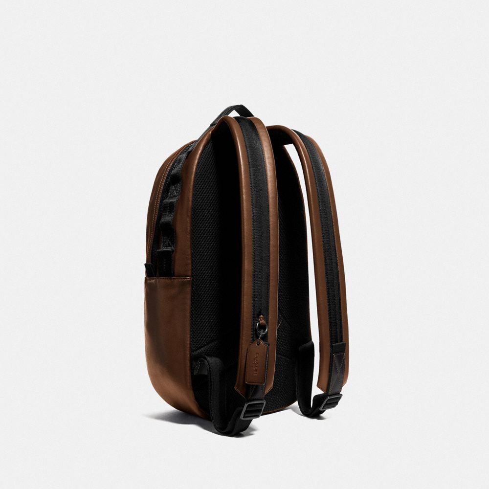 COACH®,PACER BACKPACK WITH COACH PATCH,Leather,Large,Saddle/Black Copper,Angle View