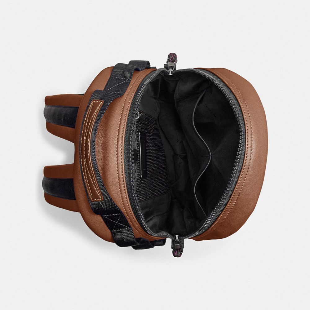 COACH®,PACER BACKPACK WITH COACH PATCH,Leather,Large,Saddle/Black Copper,Inside View,Top View