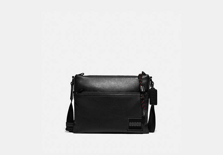 COACH®,PACER CROSSBODY WITH COACH PATCH,Leather,Mini,Black Copper/Black,Front View