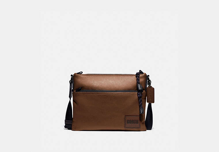 COACH®,PACER CROSSBODY WITH COACH PATCH,Leather,Mini,Saddle/Black Copper,Front View