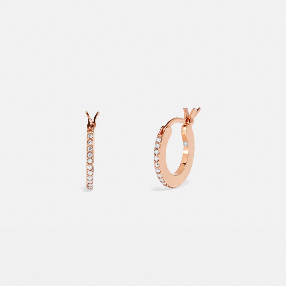 COACH®,PAVE HUGGIE EARRINGS,Plated Brass,Rose Gold/Peach,Front View
