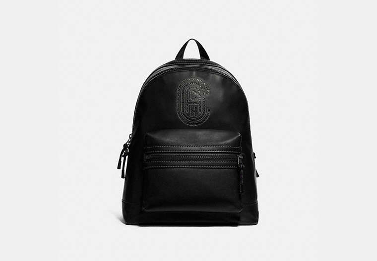 COACH®,ACADEMY BACKPACK WITH COACH PATCH,Smooth Leather/Embossed Leather,Large,Black Copper/Black,Front View