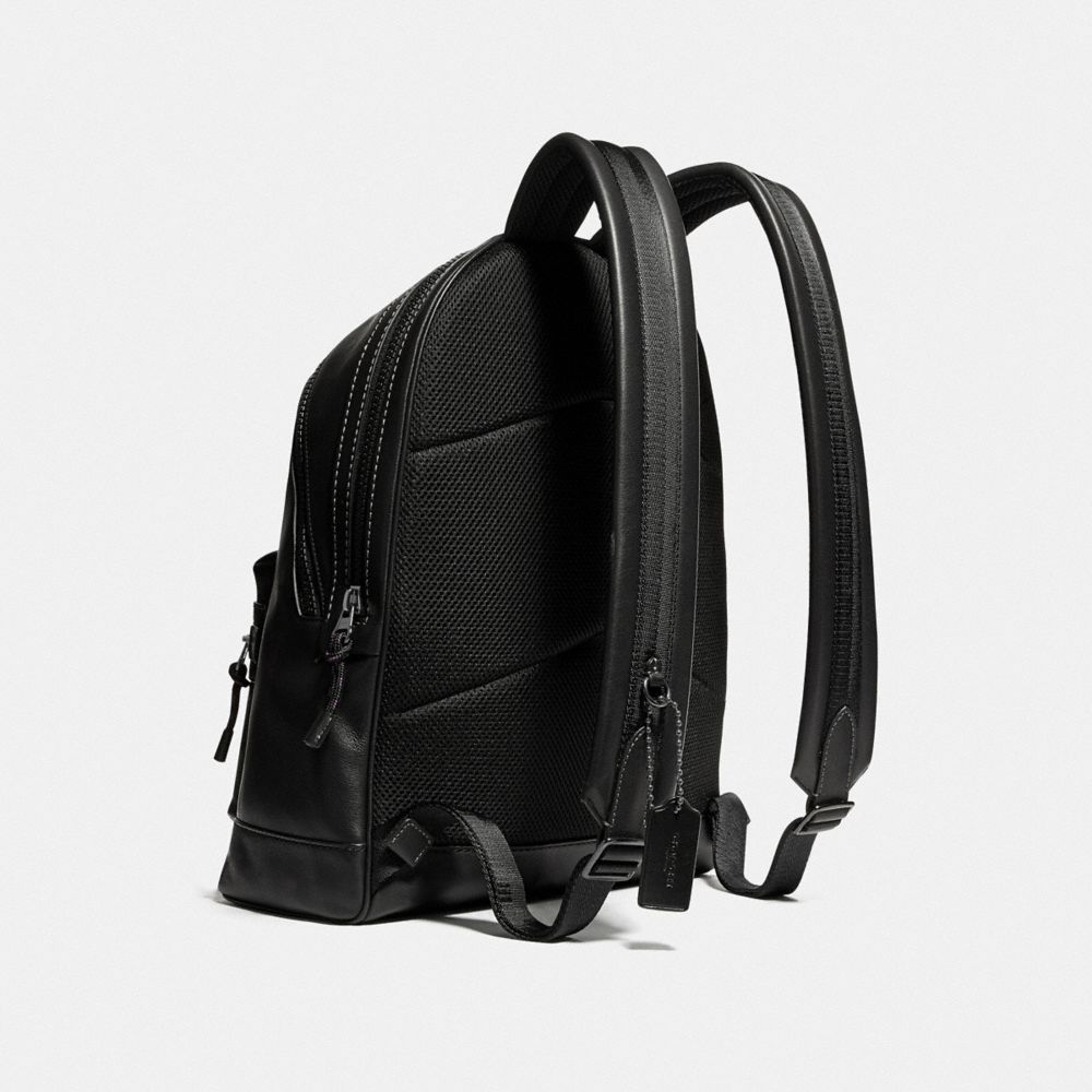 COACH®,ACADEMY BACKPACK WITH COACH PATCH,Smooth Leather/Embossed Leather,Large,Black Copper/Black,Angle View
