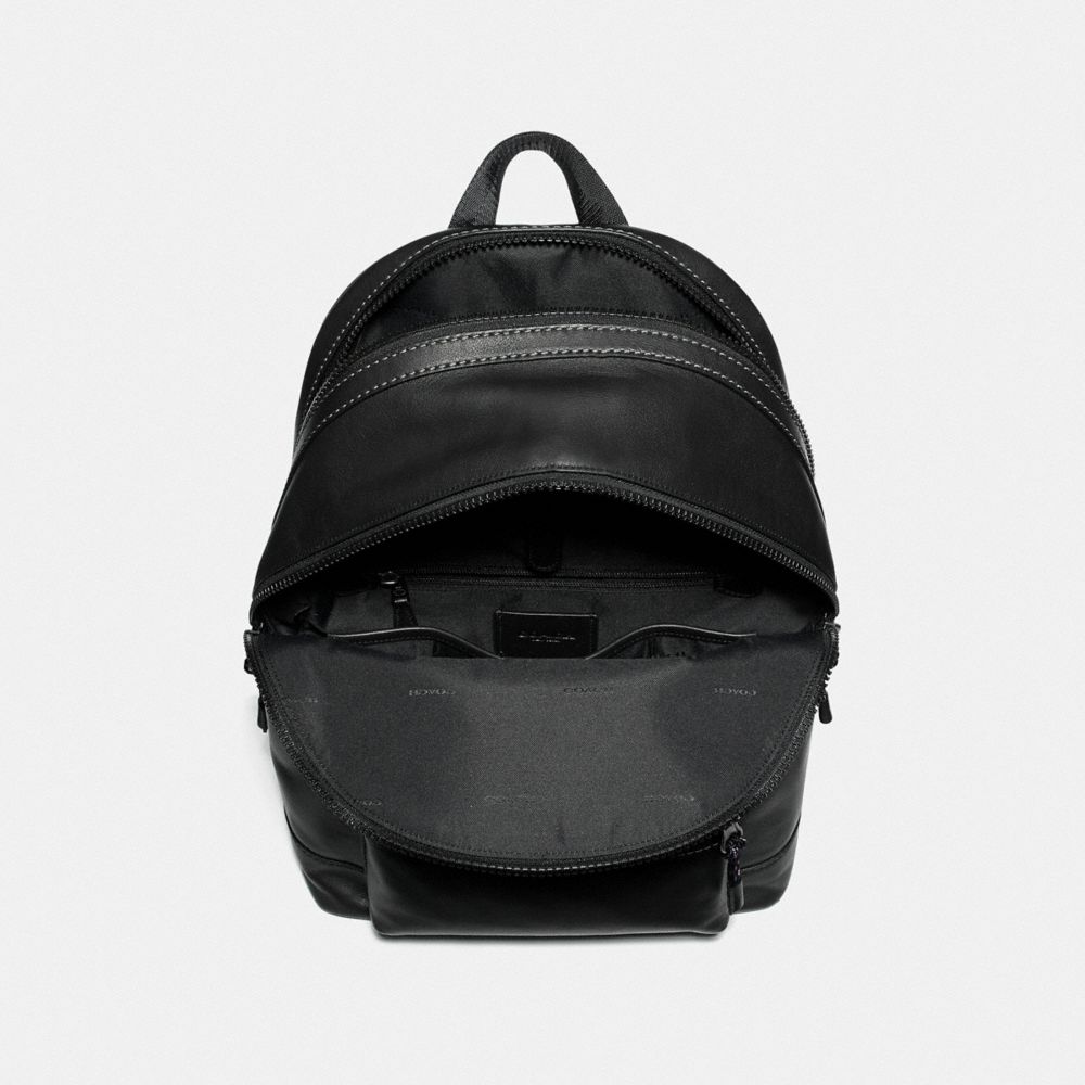 COACH®,ACADEMY BACKPACK WITH COACH PATCH,Smooth Leather/Embossed Leather,Large,Black Copper/Black,Inside View,Top View