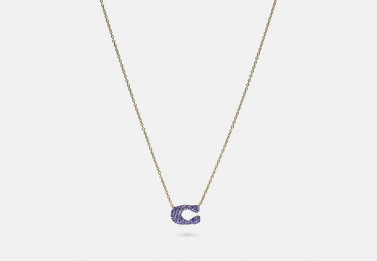 COACH®,CRYSTAL SIGNATURE NECKLACE,Plated Brass,Gold/Purple,Front View