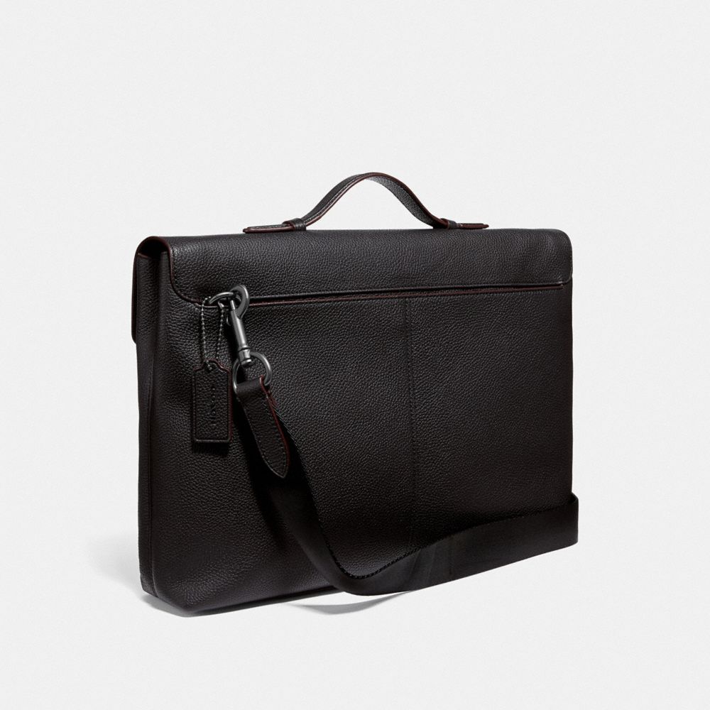 COACH®,METROPOLITAN SOFT PUSH LOCK BRIEF,Pebbled Leather,Medium,Gunmetal/Black,Angle View