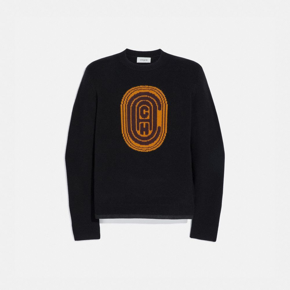 COACH®,COACH INTARSIA SWEATER,wool,Black,Front View