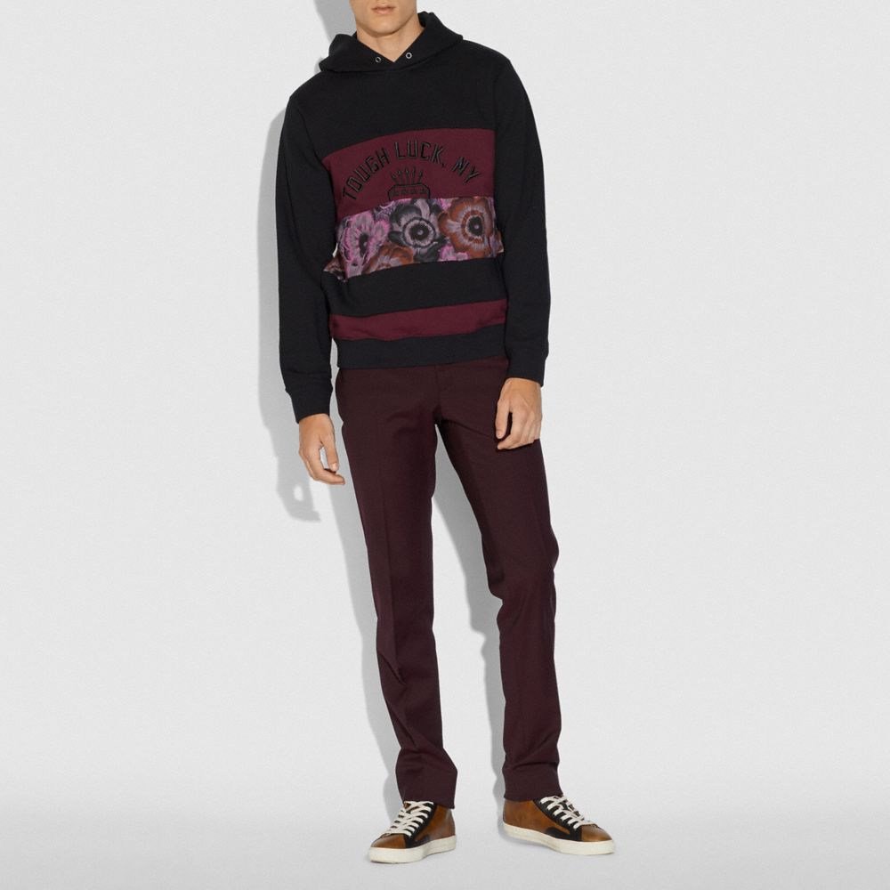 COACH®,TOUGH LUCK PATCHWORK HOODIE WITH KAFFE FASSETT PRINT,cotton,Burgundy,Scale View