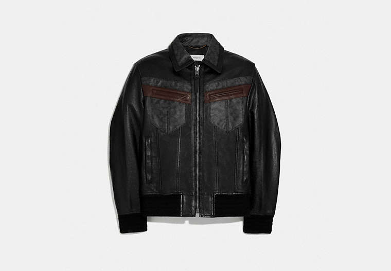 COACH®,SIGNATURE LEATHER JACKET,Leather,Black,Front View