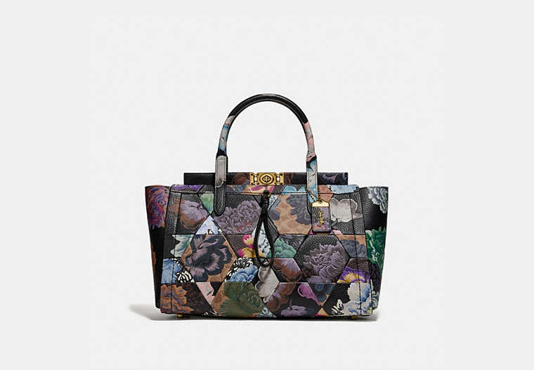 COACH®,TROUPE CARRYALL 35 IN SIGNATURE CANVAS WITH KAFFE FASSETT PRINT,pvc,Large,Brass/Tan Multi,Front View