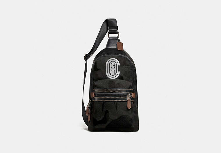 COACH®,ACADEMY PACK WITH CAMO PRINT AND REFLECTIVE COACH PATCH,Cordura,Medium,Black Copper/Black Wild Beast,Front View