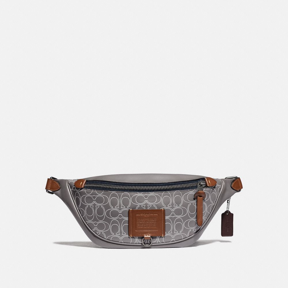 COACH®,RIVINGTON BELT BAG IN REFLECTIVE SIGNATURE LEATHER,Leather,Black Copper/Heather Grey,Front View image number 0