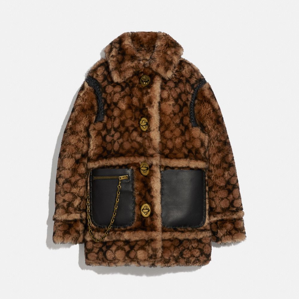 COACH®,SIGNATURE SHEARLING COAT,Shearling,Signature C,Front View