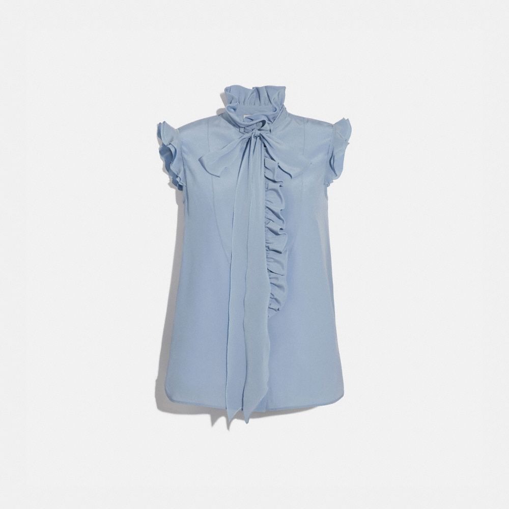 Tie Neck Sleeveless Ruffle Blouse