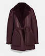 COACH®,REVERSIBLE SHEARLING COAT WITH BELT,Shearling,Burgundy,Front View