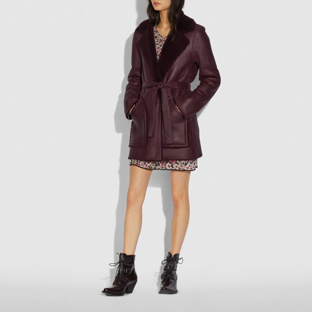 Reversible Shearling Coat With Belt