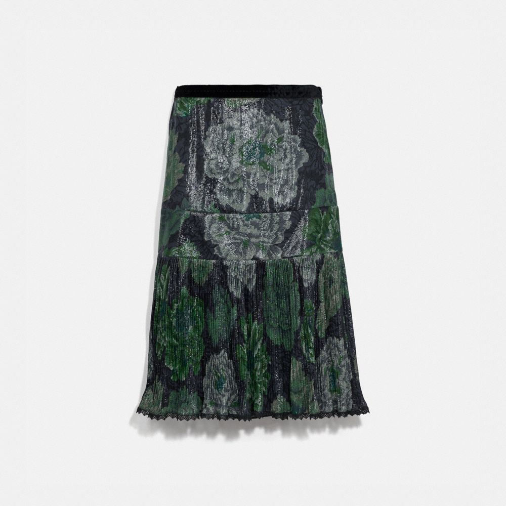 COACH®,PLEATED SKIRT WITH KAFFE FASSETT PRINT,mixedmaterial,Grey/Green,Front View