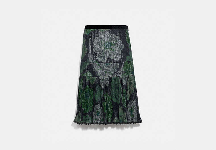 COACH®,PLEATED SKIRT WITH KAFFE FASSETT PRINT,mixedmaterial,Grey/Green,Front View
