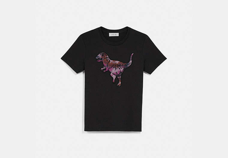 COACH®,EMBROIDERED REXY T-SHIRT WITH KAFFE FASSETT PRINT,cotton,Dark Shadow,Front View image number 0