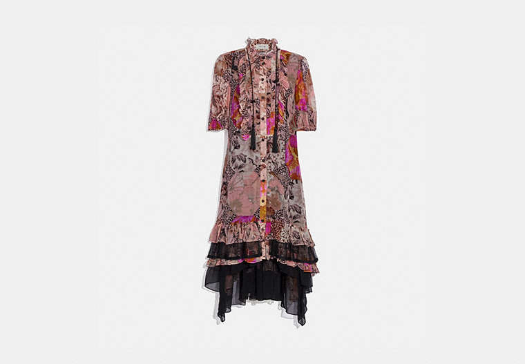 COACH®,LONG TENT DRESS WITH KAFFE FASSETT PRINT,mixedmaterial,Peach/Pink,Front View