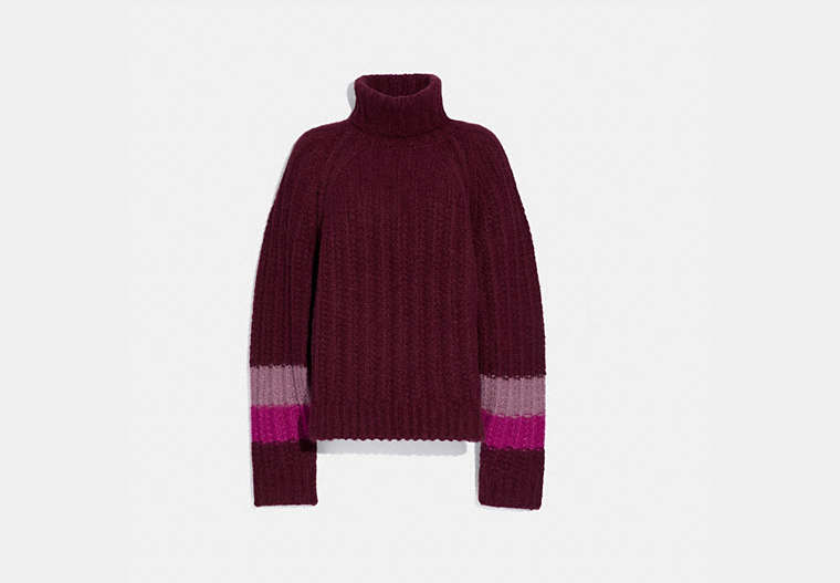 COACH®,TURTLENECK SWEATER,Mixed Material,Burgundy,Front View