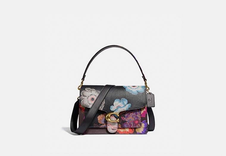 COACH®,TABBY SHOULDER BAG WITH KAFFE FASSETT PRINT,Leather,Medium,Brass/Black Multi,Front View image number 0