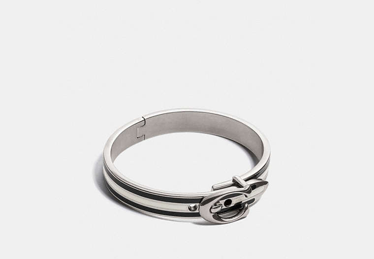 COACH®,SIGNATURE BUCKLE CUFF,Metal,Silver/Black,Front View image number 0