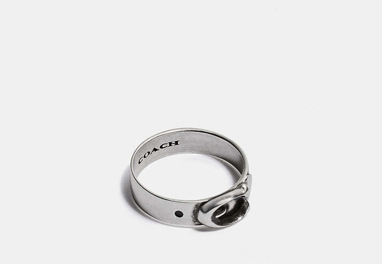 COACH®,SIGNATURE BUCKLE RING,Metal,Silver,Front View image number 0