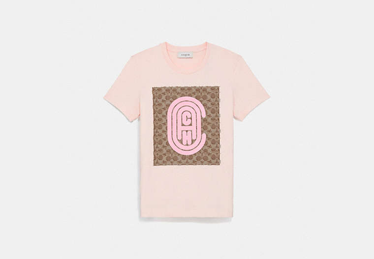 COACH®,FITTED RETRO SIGNATURE T-SHIRT,cotton,PINK,Front View