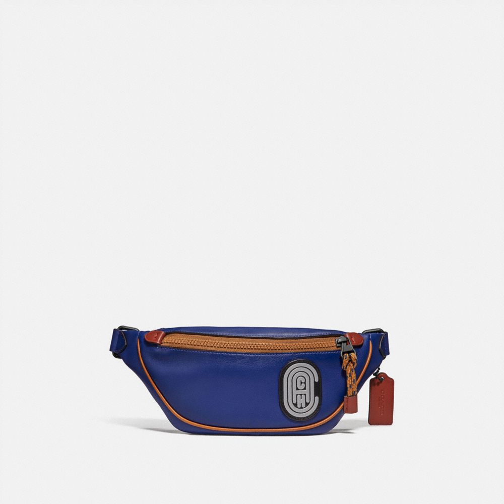 COACH®,RIVINGTON BELT BAG 7 WITH REFLECTIVE COACH PATCH,Leather,Black Copper/Sport Blue Multi,Front View