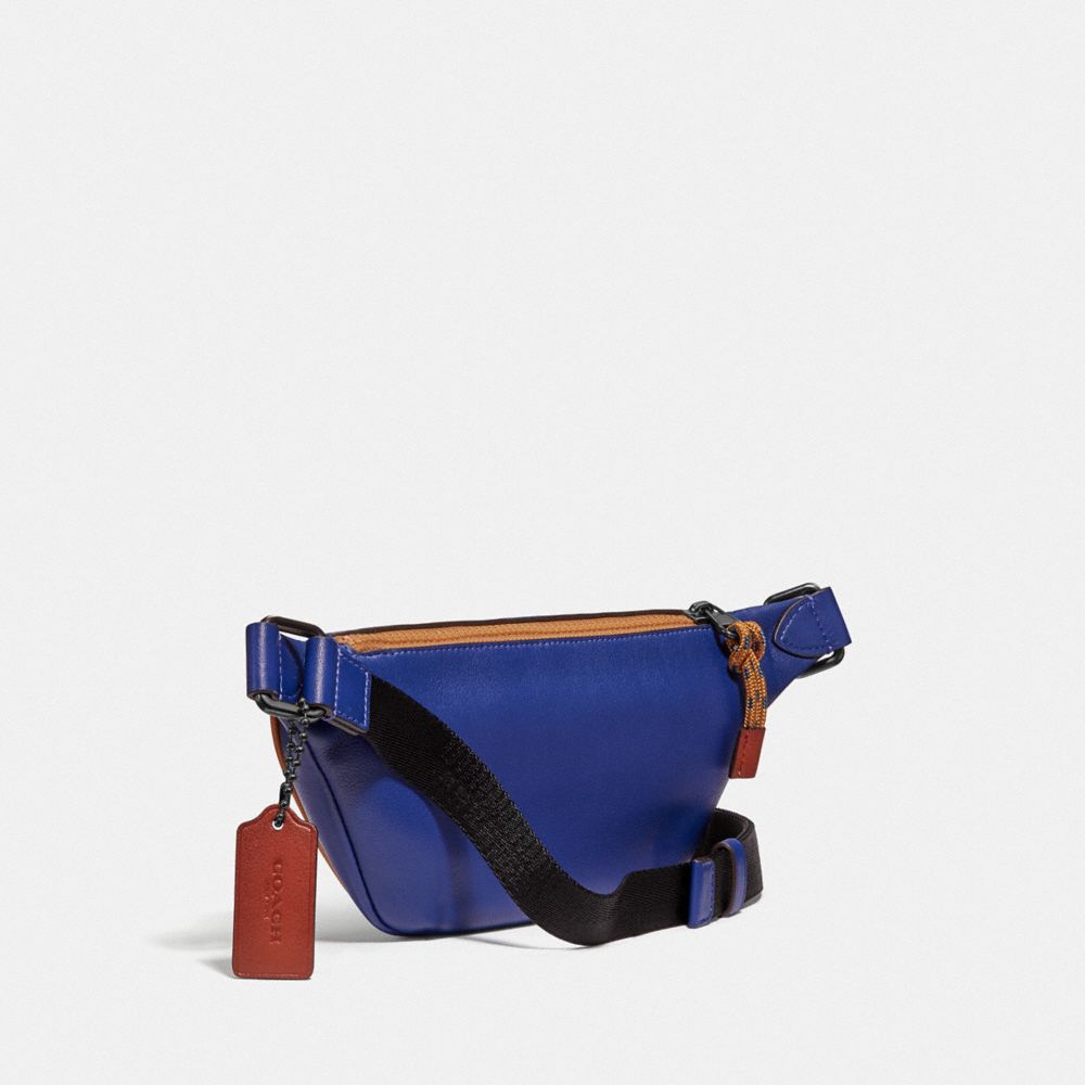 COACH®,RIVINGTON BELT BAG 7 WITH REFLECTIVE COACH PATCH,Leather,Black Copper/Sport Blue Multi,Angle View