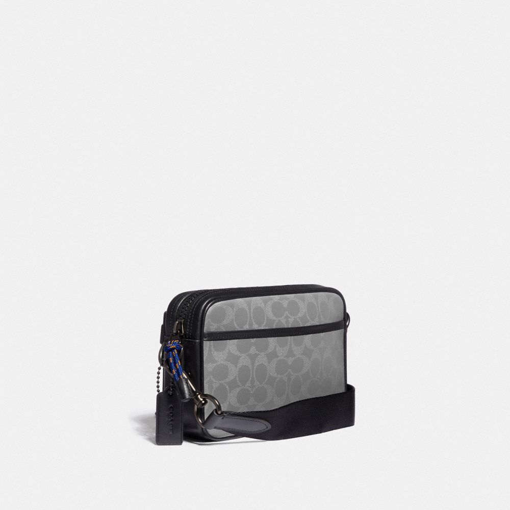COACH®,Academy Crossbody In Reflective Signature Canvas,,Angle View