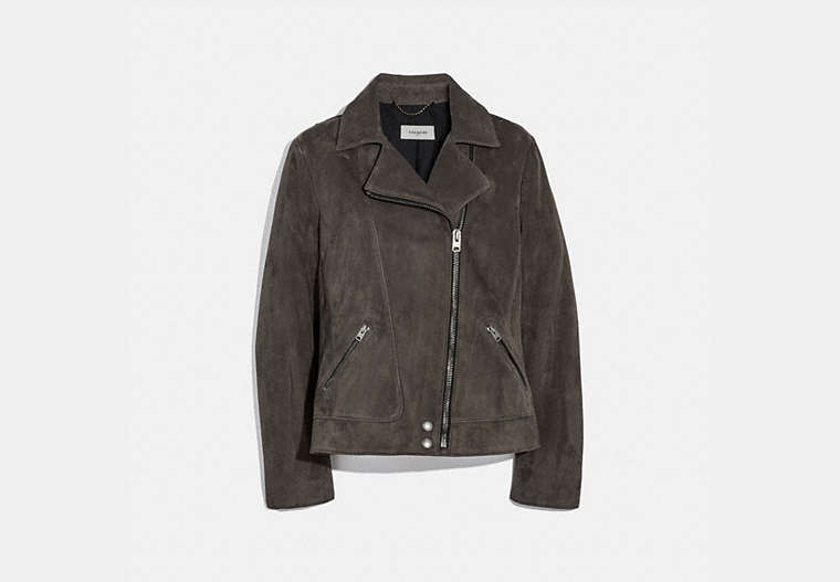 COACH®,SUEDE MOTO JACKET,Suede,GREY,Front View image number 0