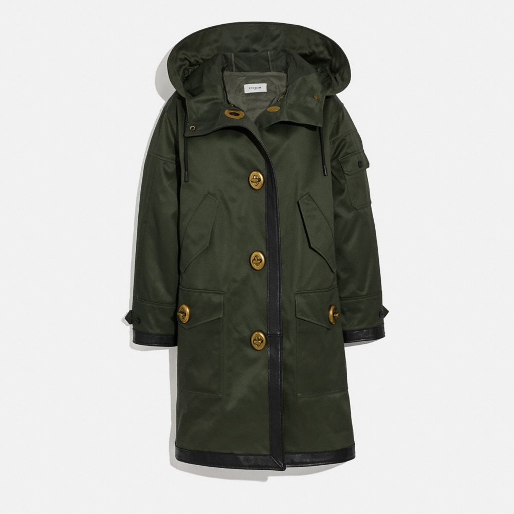 Long Parka With Leather Trim