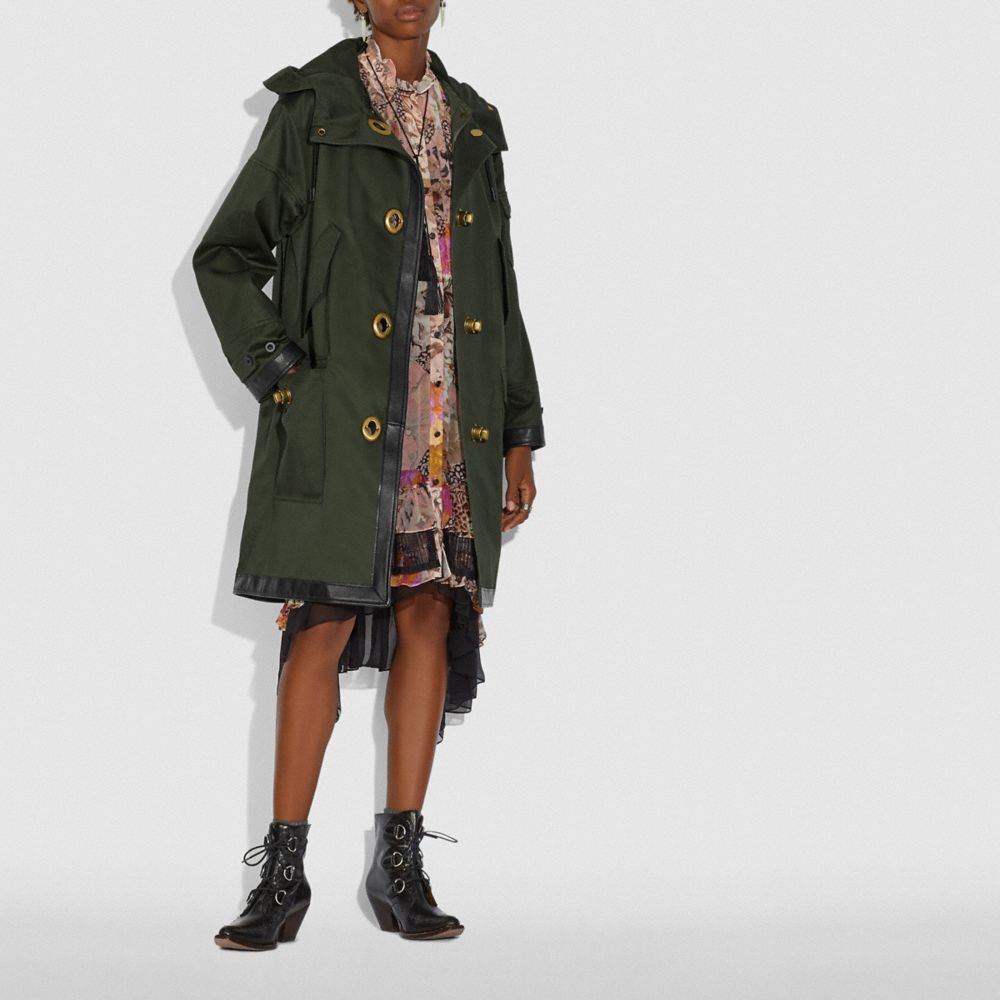 Long Parka With Leather Trim