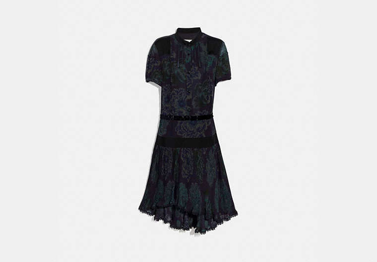 COACH®,DRESS WITH KAFFE FASSETT PRINT,Silk,Black/Green,Front View