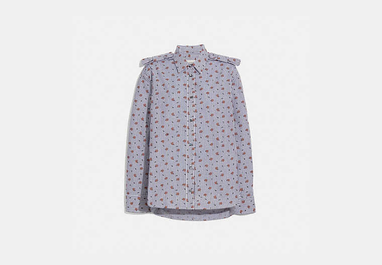 COACH®,PRINTED SHIRT,cotton,NAVY/WHITE,Front View
