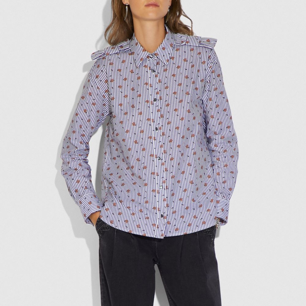 COACH®,PRINTED SHIRT,cotton,NAVY/WHITE,Scale View
