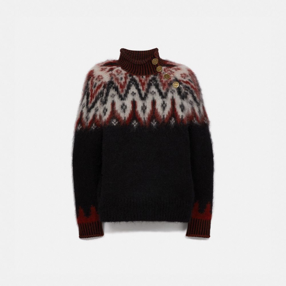 COACH®,FAIR ISLE TURTLENECK SWEATER,Mixed Material,Black,Front View