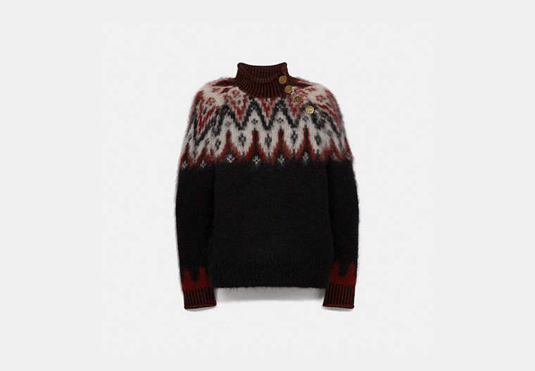 COACH®,FAIR ISLE TURTLENECK SWEATER,Mixed Material,Black,Front View