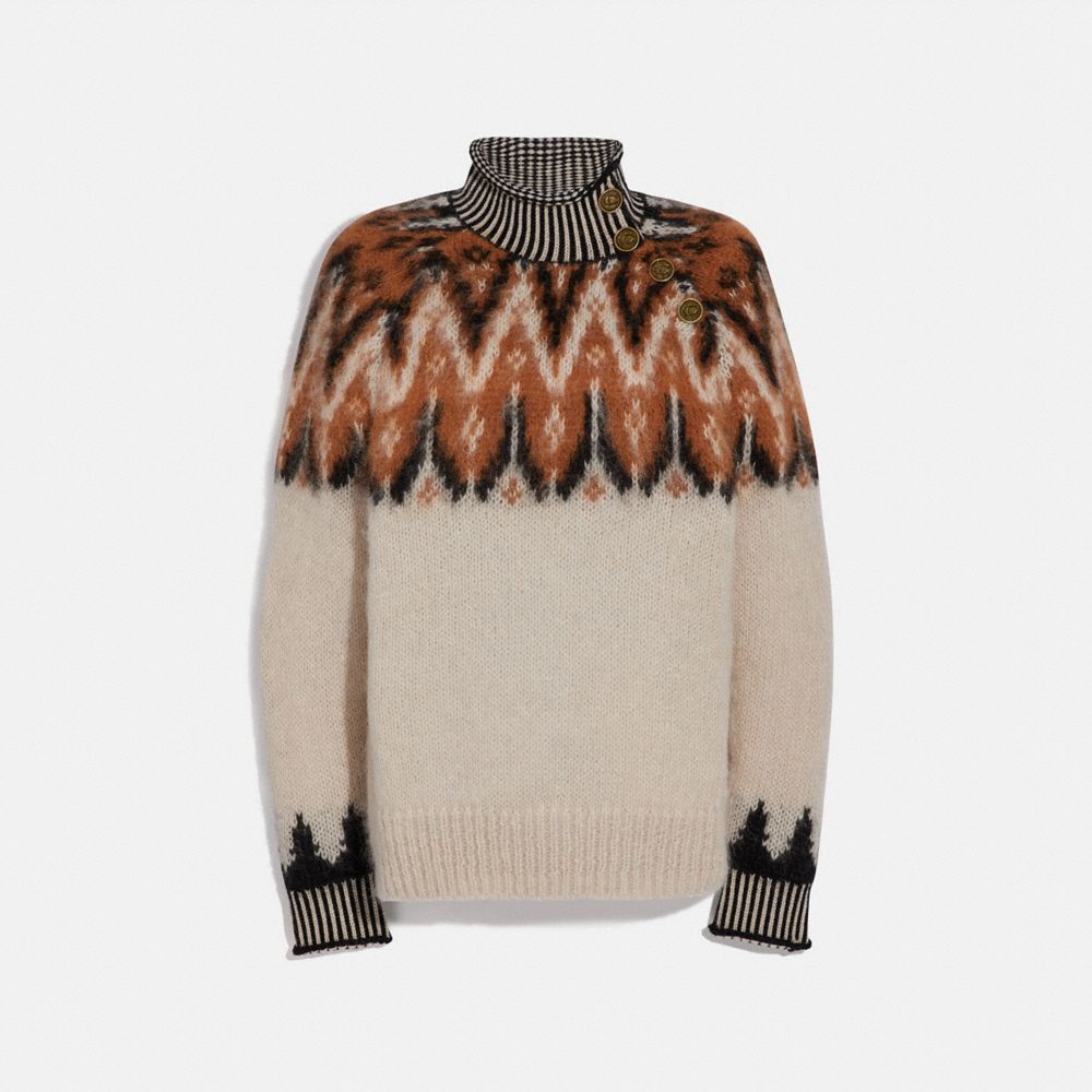 COACH®,FAIR ISLE TURTLENECK SWEATER,Mixed Material,Ivory,Front View
