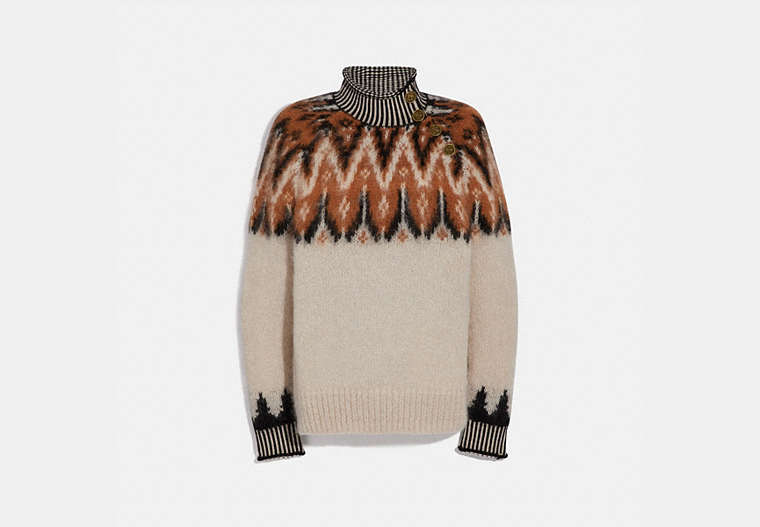 COACH®,FAIR ISLE TURTLENECK SWEATER,Mixed Material,Ivory,Front View