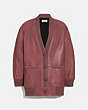 COACH®,LEATHER CARDIGAN,Leather,PINK,Front View