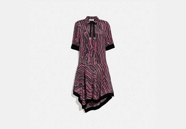 COACH®,SHIRT DRESS WITH KAFFE FASSETT PRINT,Wine/Pink,Front View