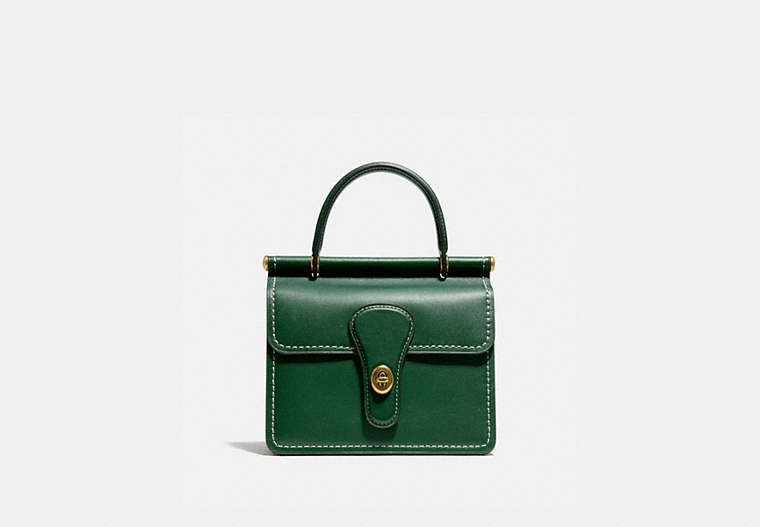 COACH®,WILLIS TOP HANDLE 18,Smooth Leather,Medium,Brass/Hunter Green,Front View