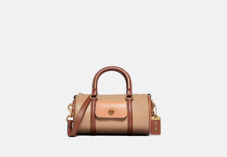 COACH®,BARREL BAG IN COLORBLOCK,Leather,Medium,Brass/Sunrise Multi,Front View
