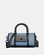 COACH®,BARREL BAG IN COLORBLOCK,Leather,Medium,Pewter/Cornflower Multi,Front View