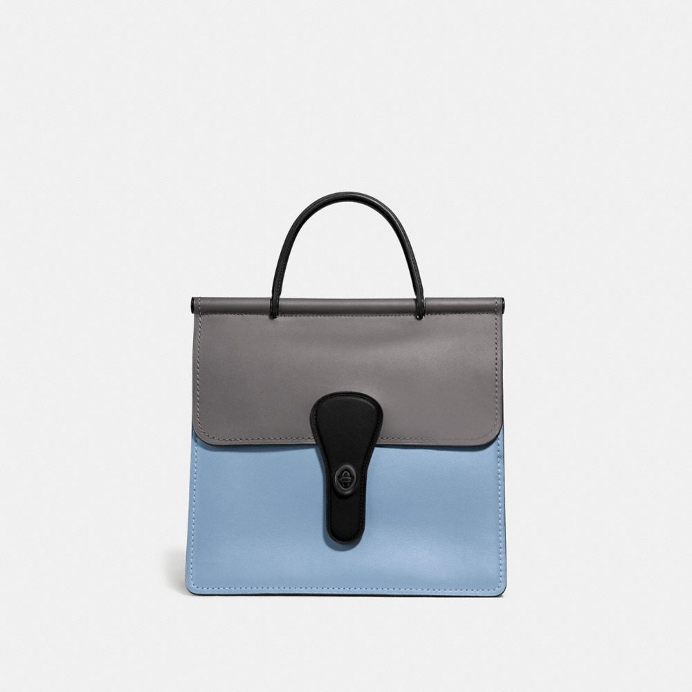 COACH®,WILLIS TOP HANDLE IN COLORBLOCK,Leather,Medium,Pewter/Cornflower Multi,Front View
