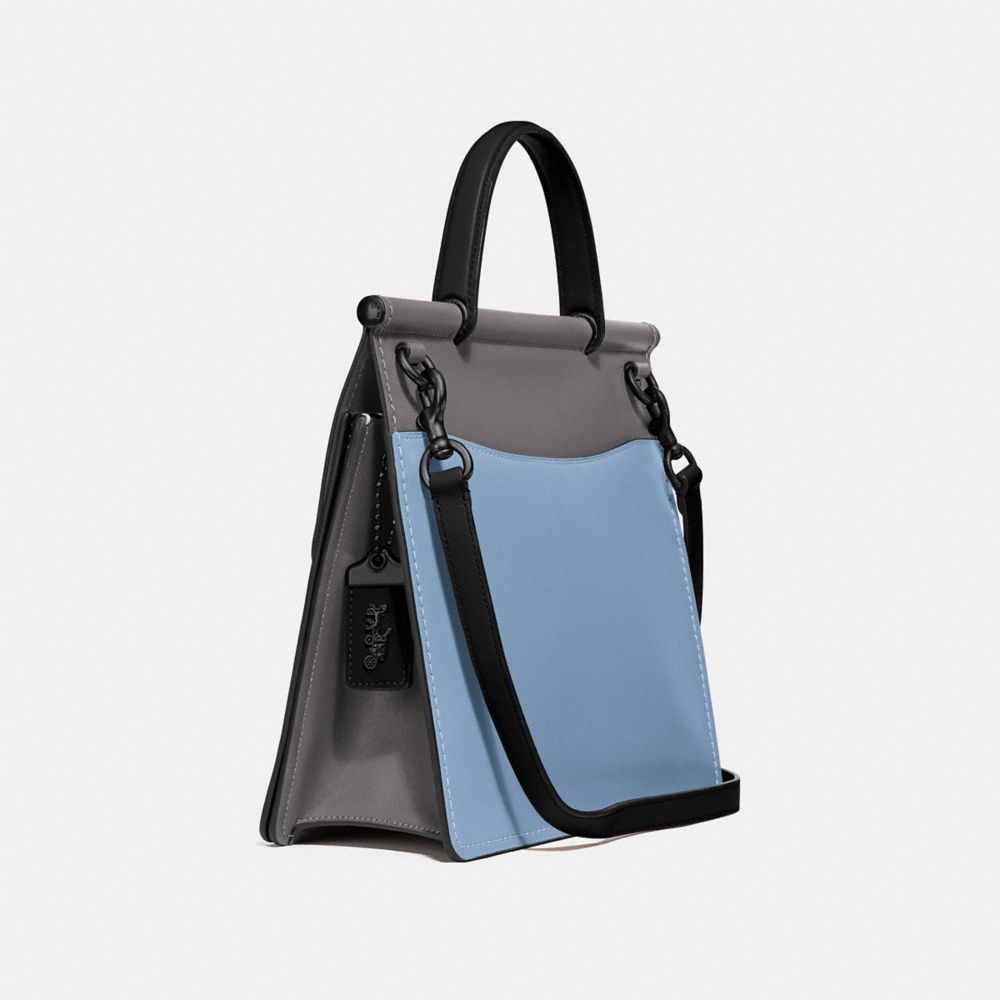 COACH®,WILLIS TOP HANDLE IN COLORBLOCK,Leather,Medium,Pewter/Cornflower Multi,Angle View